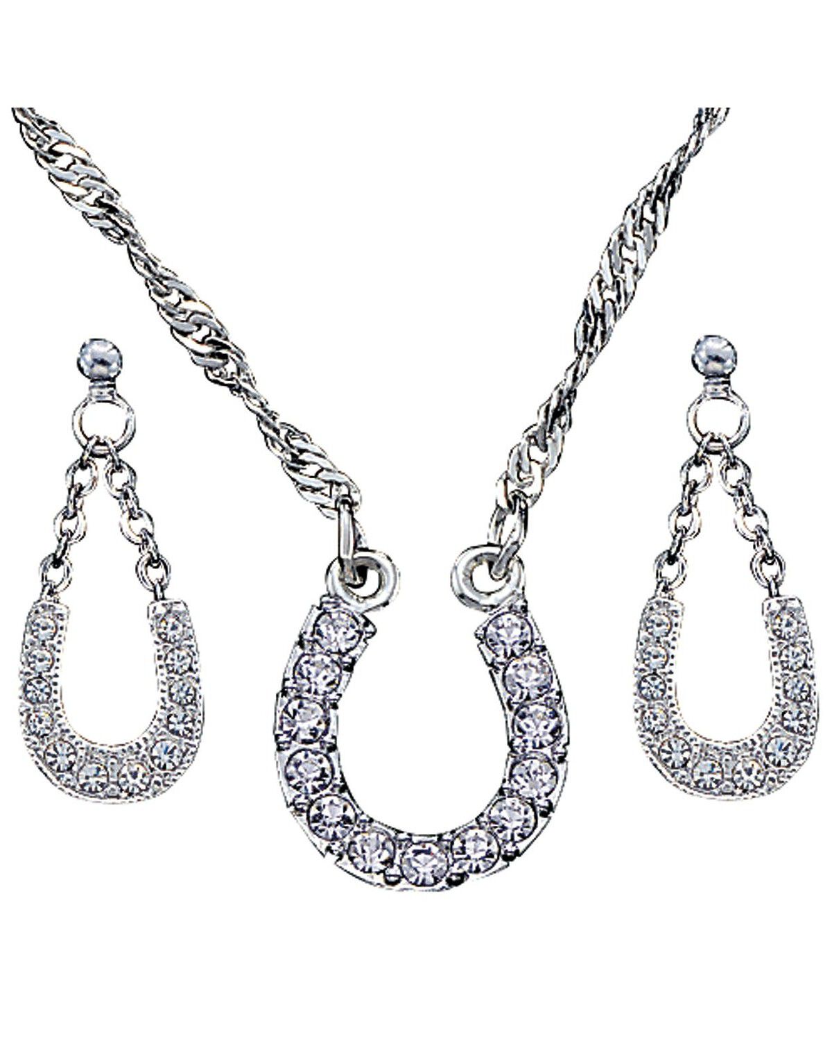 Montana Silversmiths Women's Crystal Clear Lucky Horseshoe Jewelry Set - 2 Piece, Silver, hi-res