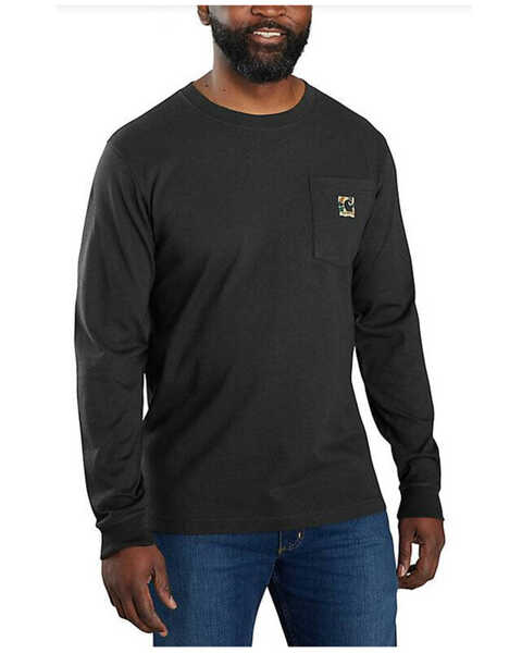 Carhartt Men's Relaxed Fit Heavyweight Long Sleeve Pocket Camo C Graphic T-Shirt - Big & Tall, Black, hi-res