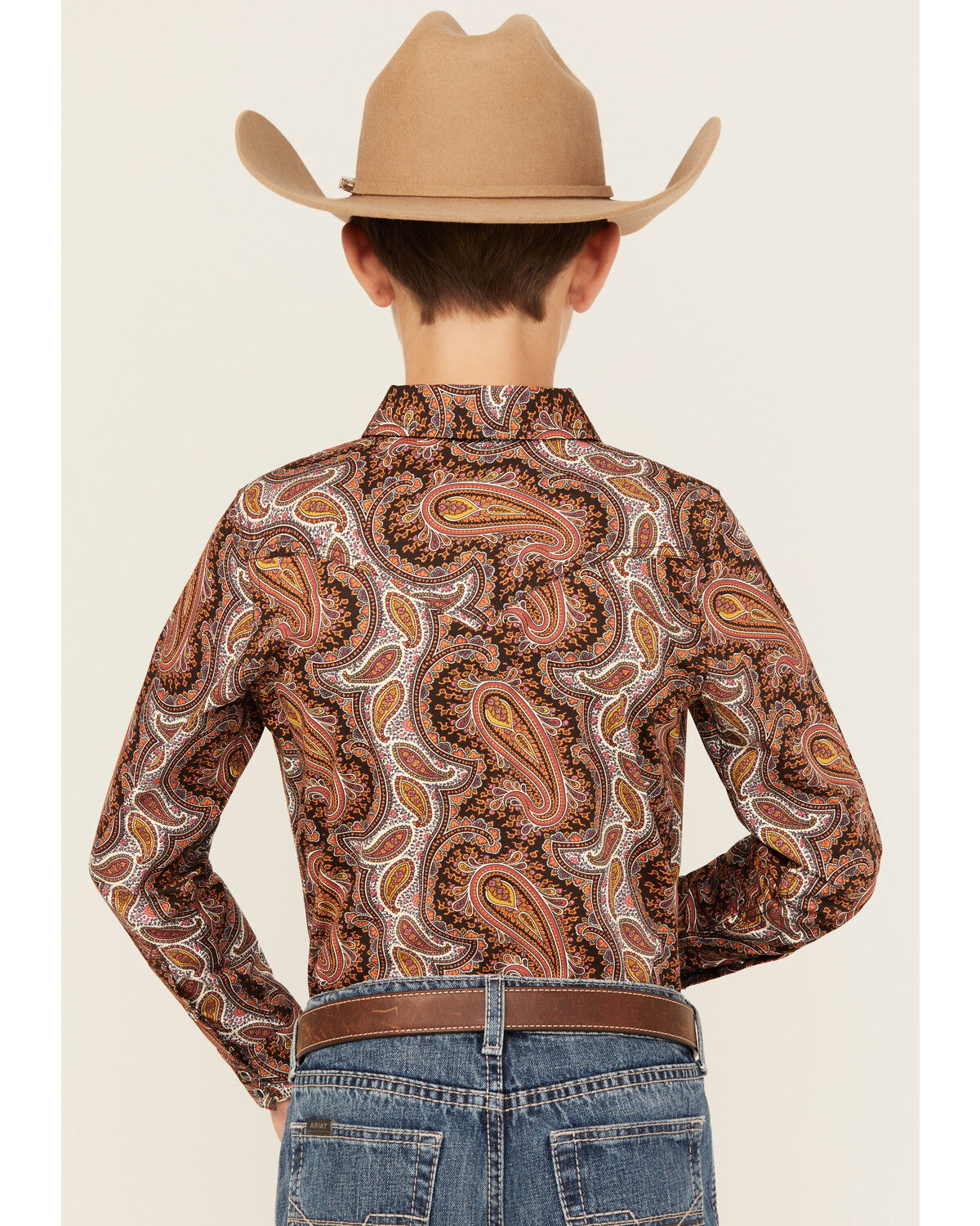 Image #4 - Cody James Boys' Dennis Paisley Print Long Sleeve Snap Western Shirt, Rust Copper, hi-res