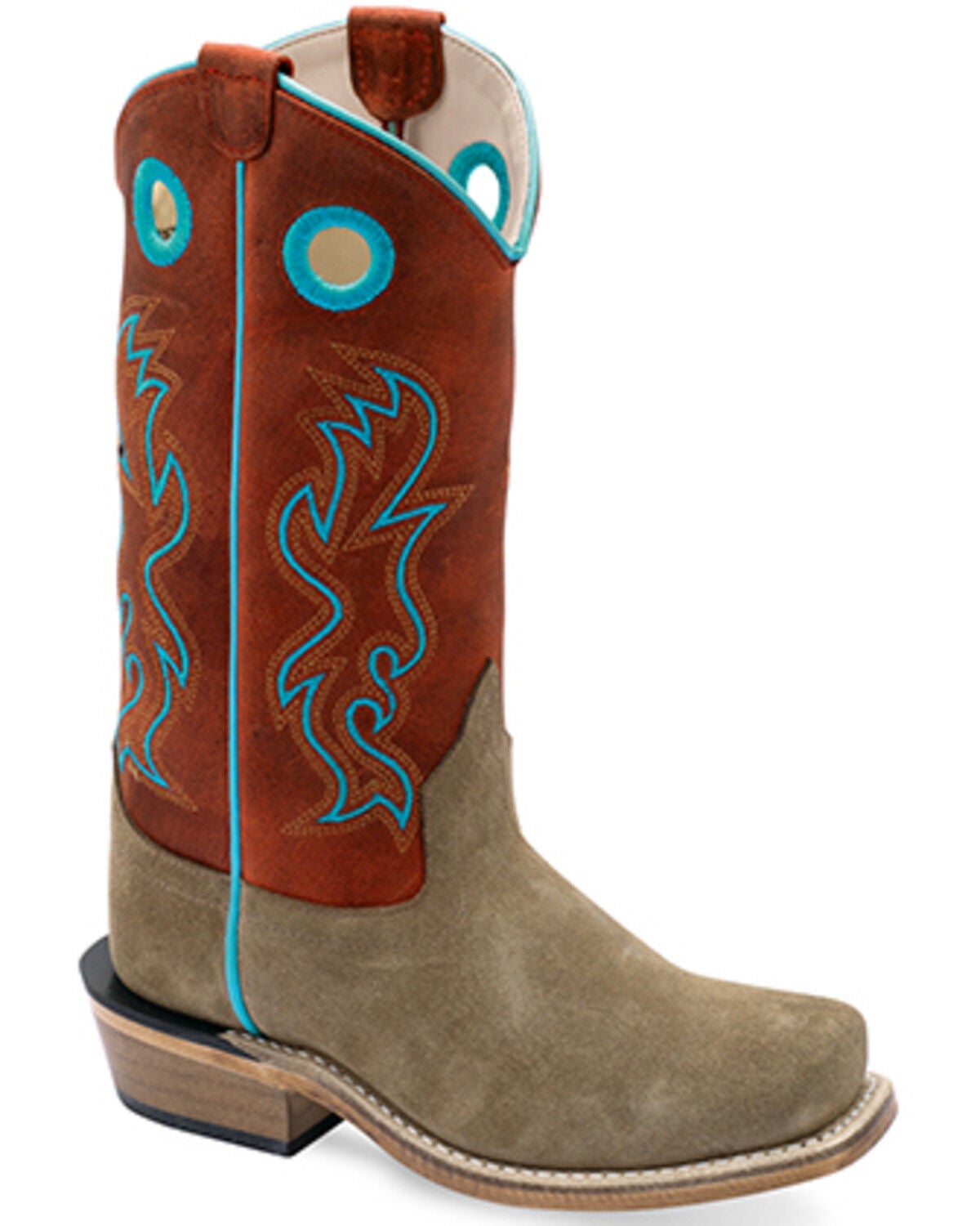 Old West Boys' Suede Western Boots - Square Toe, Red, hi-res