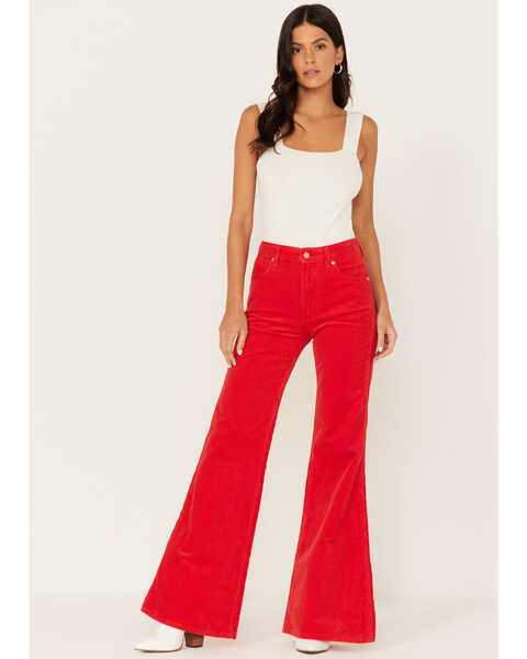 Wrangler Women's Wanderer Corduroy High Rise Flare Jeans, Red, hi-res