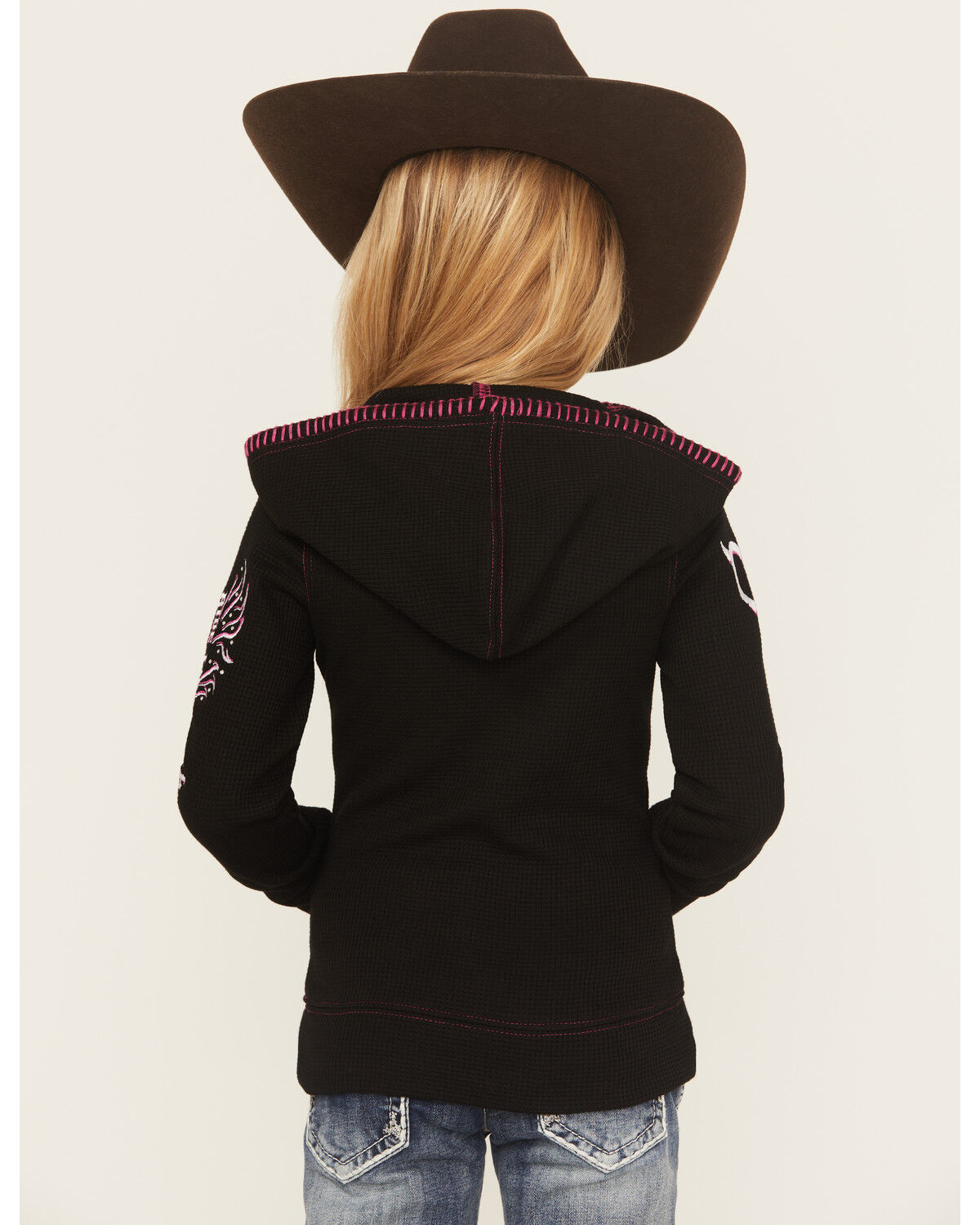 Image #4 - Cowgirl Hardware Girls' Blaze Horse Thermal Hoodie, Black, hi-res
