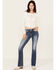Image #3 - Miss Me Women's Medium Wash Mid Rise Embroidered Pocket Bootcut Jeans, , hi-res