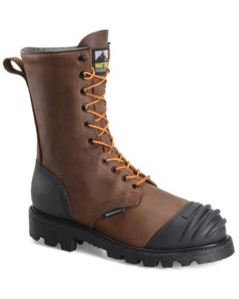 Matterhorn Men's 10" Waterproof Internal Met Guard Lace-Up Boots - Steel Toe, Dark Brown, hi-res