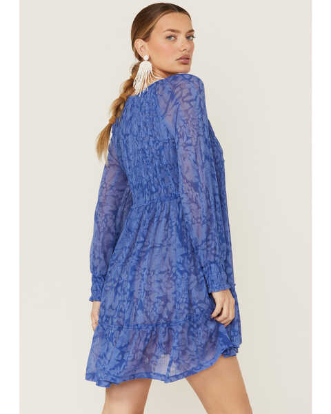 Image #3 - Beyond The Radar Women's Long Sleeve Knit Mini Dress, Blue, hi-res