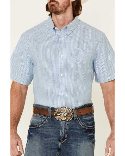 Cody James Core Men's Zion Dobby Stripe Short Sleeve Button Down Western Shirt , Blue, hi-res