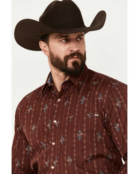 Image #2 - Tin Haul Men's Arrowhead Long Sleeve Western Snap Shirt, Wine, hi-res
