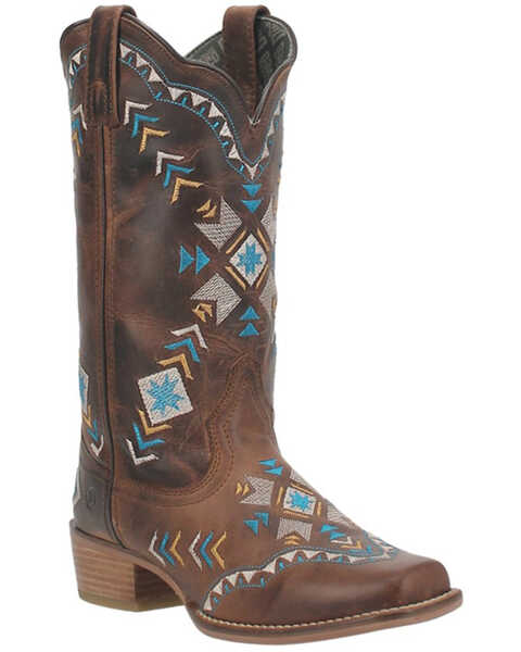Dingo Women's Mesa Southwestern Embroidered Pull-On Western Boots - Snip Toe, Brown, hi-res