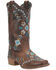 Image #1 - Dingo Women's Mesa Southwestern Embroidered Pull On Western Boots - Square Toe, Brown, hi-res