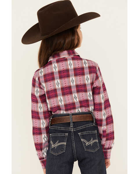 Image #4 - Wrangler Girls' Plaid Print Long Sleeve Pearl Snap Western Shirt, Pink, hi-res