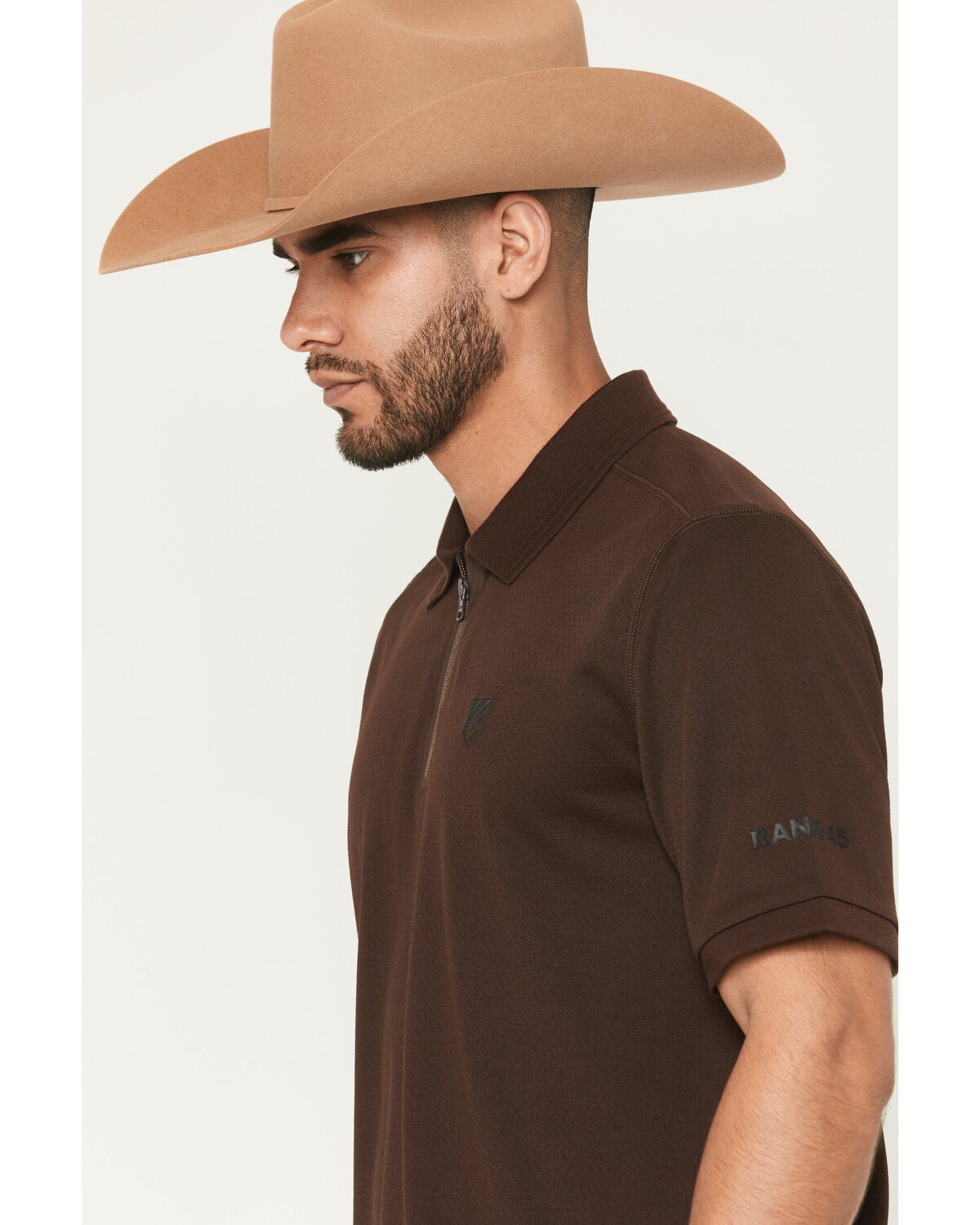Image #2 - RANK 45&reg; Men's Rigged Solid Zipper Polo, Brown, hi-res