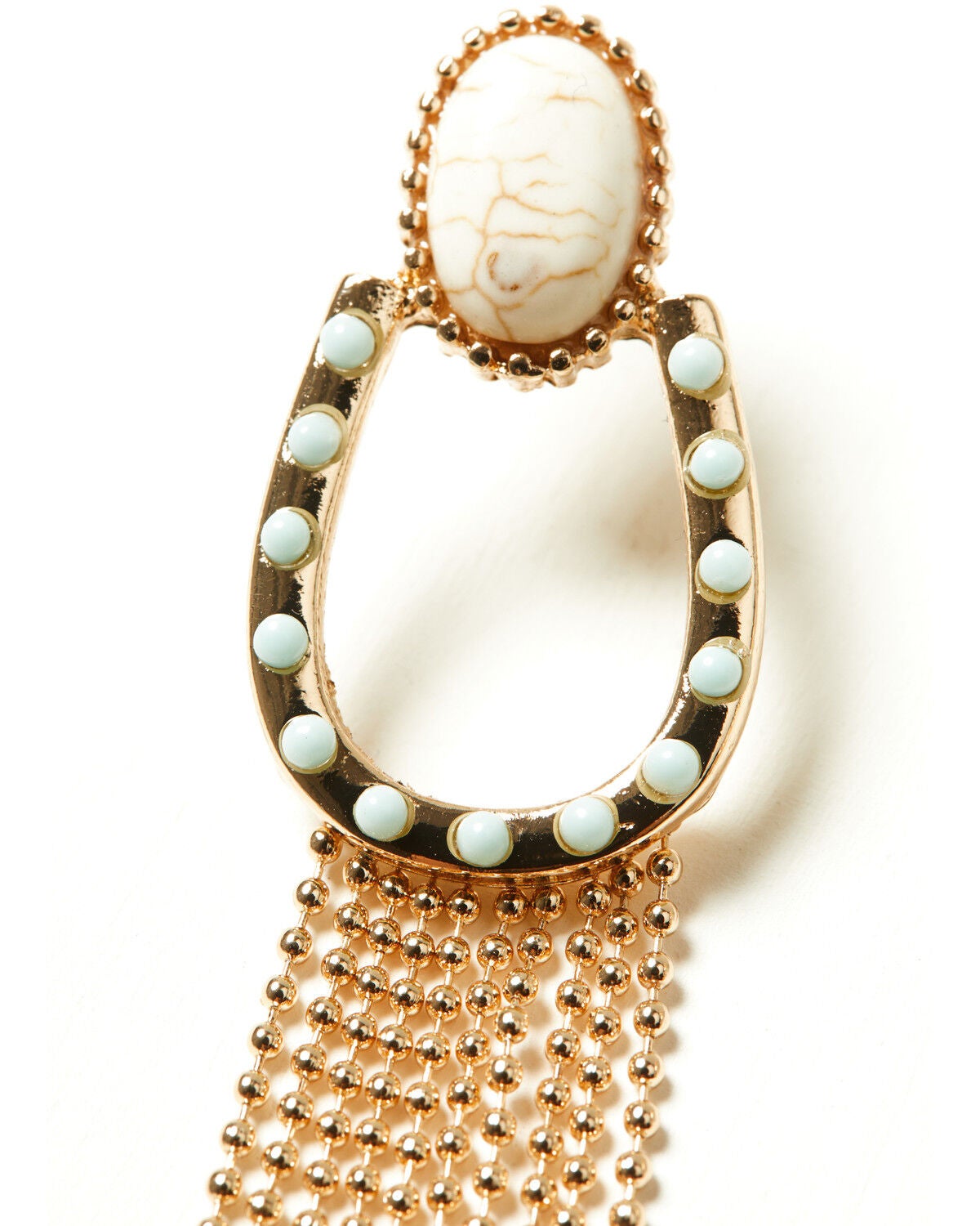 Image #2 - Shyanne Women's Howlite Stone Fringe Statement Earrings, Gold, hi-res