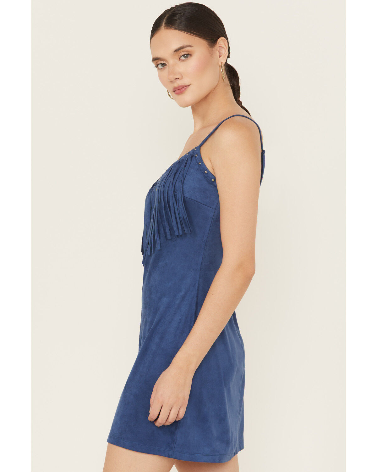 Image #3 - Idyllwind Women's Faux Suede Studded Fringe Sleeveless Mini Dress, Blue, hi-res