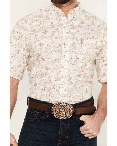 Image #3 - Ariat Men's Edison Cowboy Ranch Print Short Sleeve Button-Down Western Shirt , Tan, hi-res