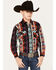 Image #1 - Panhandle Boys' Southwestern Striped Print Long Sleeve Snap Western Shirt, Black, hi-res