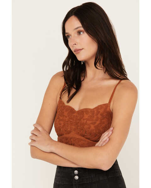 Image #2 - Shyanne Women's Mesh Embroidered Bandeau Tank Top, Pecan, hi-res