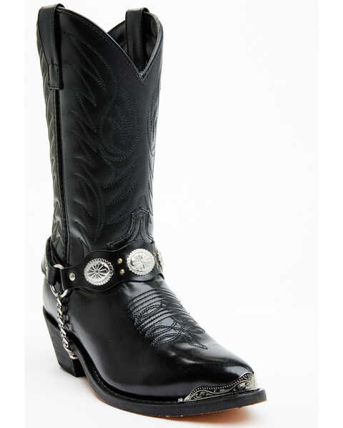 Image #1 - Laredo Men's Concho Harness Western Boots - Medium Toe, Black, hi-res