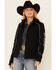 Image #1 - Shyanne Women's Black Piped Sleeve Logo Zip-Front Hooded Softshell Jacket , , hi-res