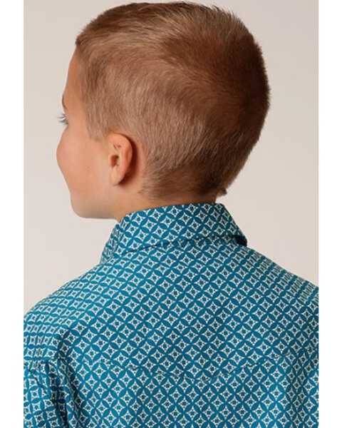 Image #2 - Roper Boys' Geo Print Long Sleeve Pearl Snap Western Shirt, Turquoise, hi-res