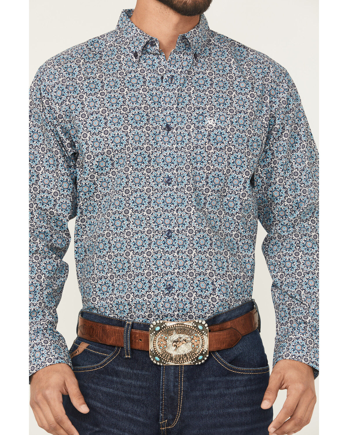 Image #3 - Ariat Men's Santiago Floral Print Long Sleeve Button-Down Western Shirt, Dark Teal, hi-res