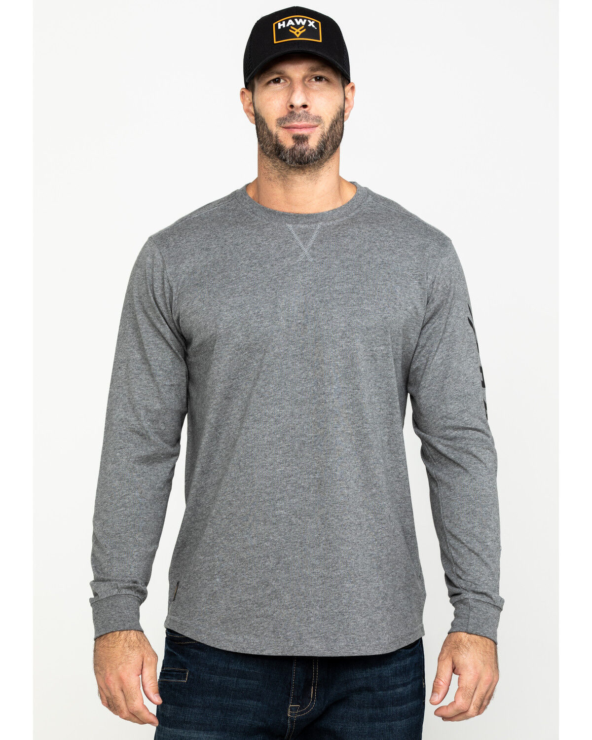 Image #1 - Hawx Men's Gray Logo Sleeve Long Sleeve Work T-Shirt - Tall, Heather Grey, hi-res