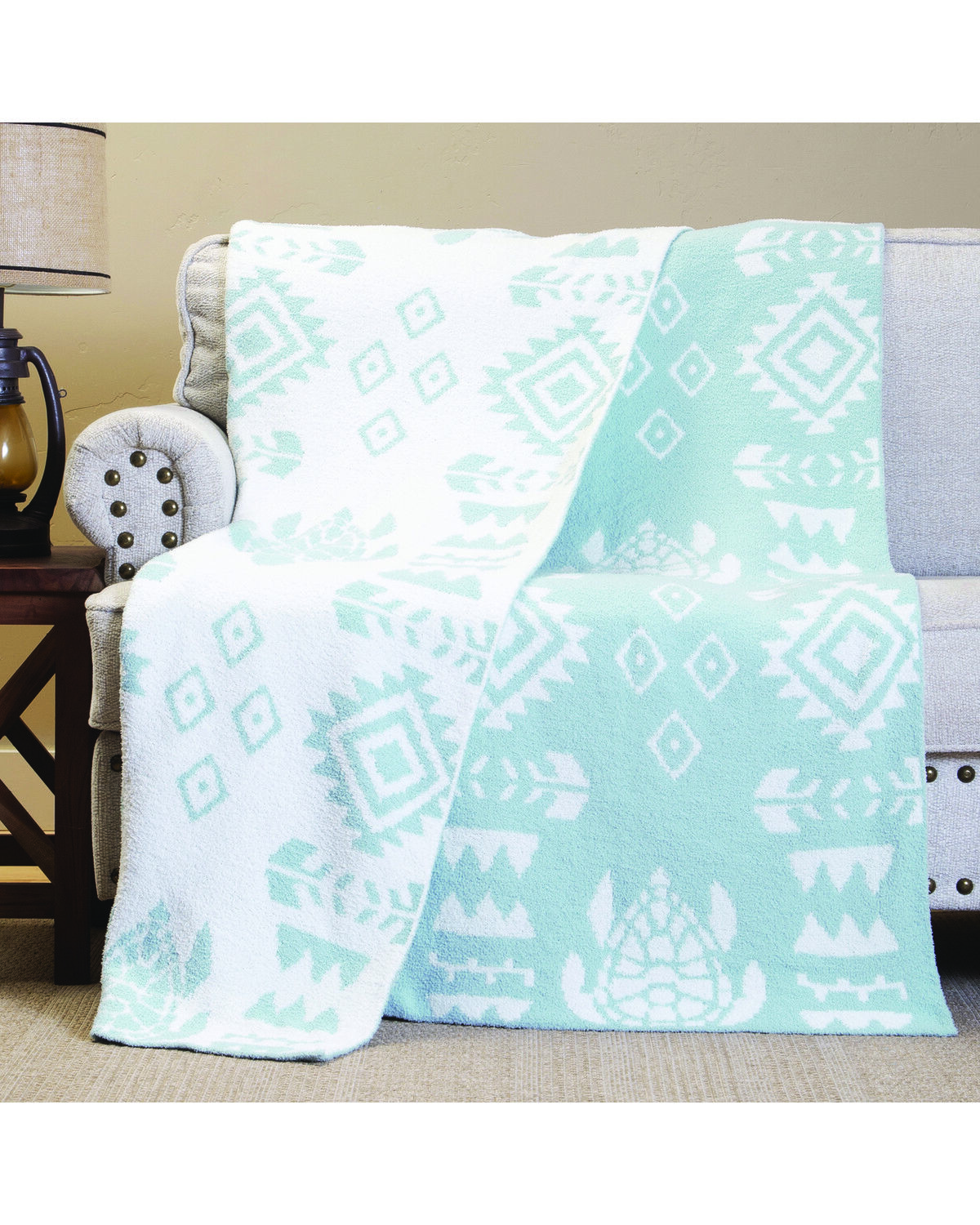 Image #1 - Carstens Home Seaglass Stretchy Blanket, Blue, hi-res
