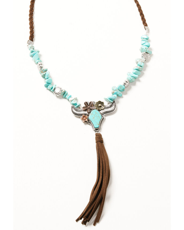 Shyanne Women's Cactus Rose Longhorn Tassel Necklace, Multi, hi-res