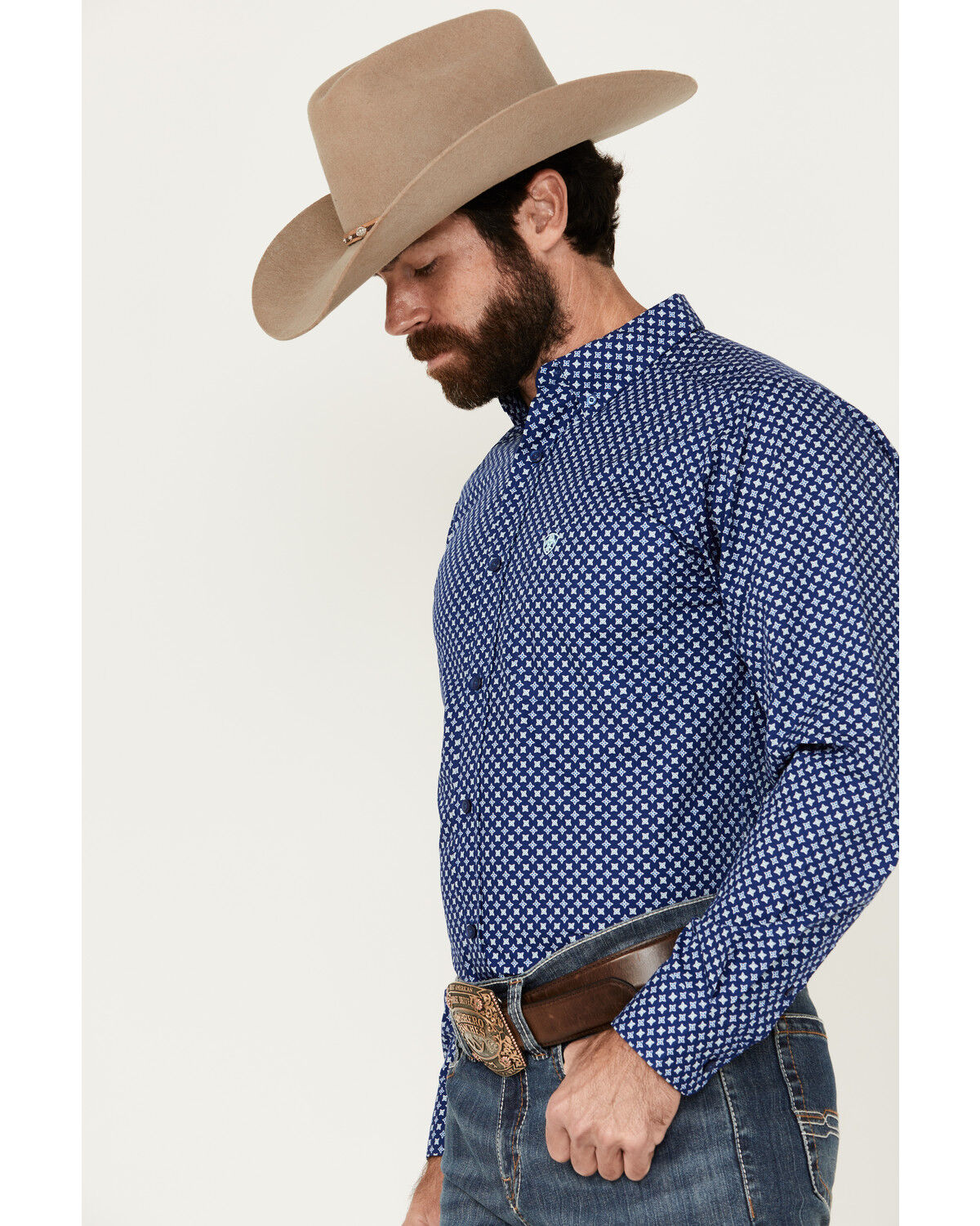 Image #2 - Ariat Men's Price Geo Print Fitted Long Sleeve Button-Down Western Shirt, , hi-res