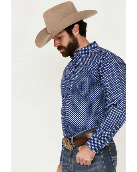 Image #2 - Ariat Men's Price Geo Print Fitted Long Sleeve Button-Down Western Shirt , Blue, hi-res