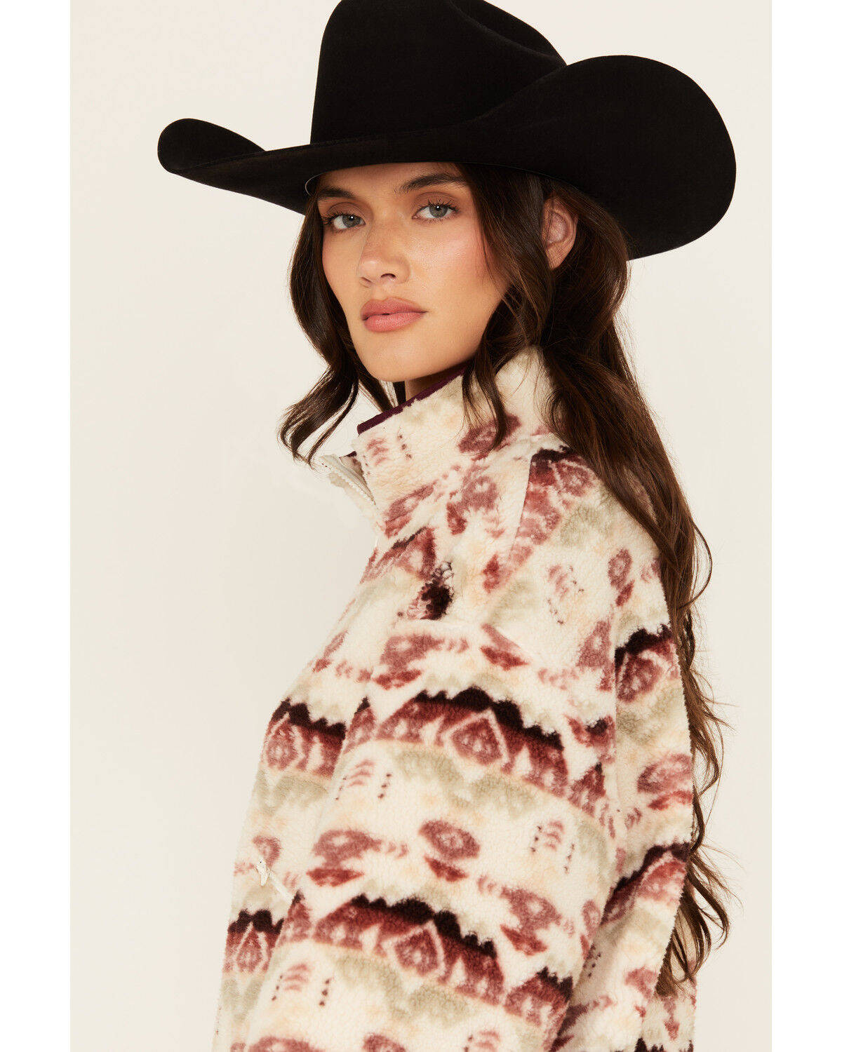 Image #2 - Rock & Roll Denim Women's Southwestern Print Sherpa Pullover, Cream, hi-res