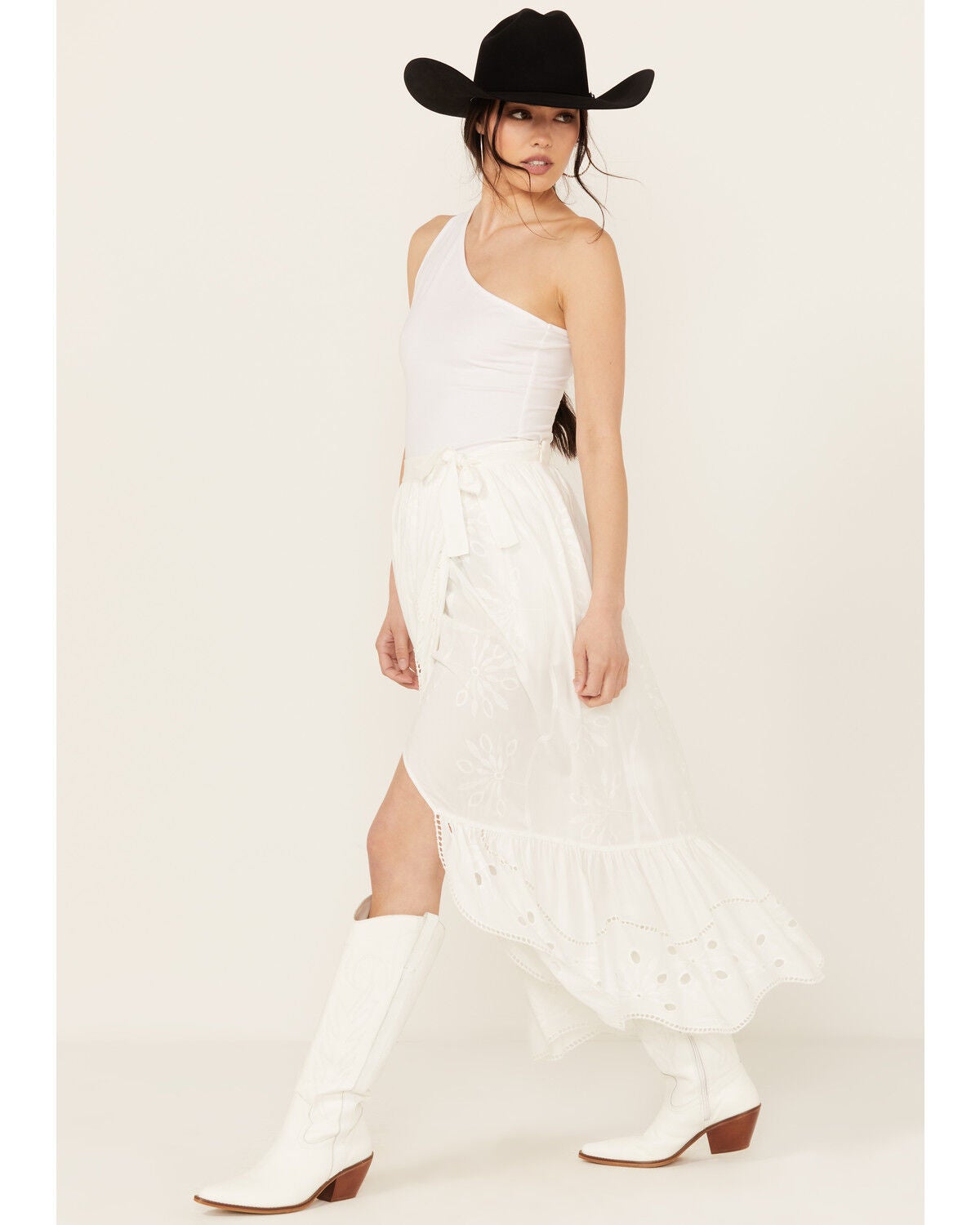 Beyond The Radar Women's Eyelet Midi Skirt, White, hi-res