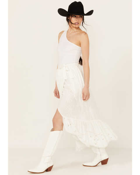 Image #1 - Beyond The Radar Women's Eyelet Midi Skirt , White, hi-res