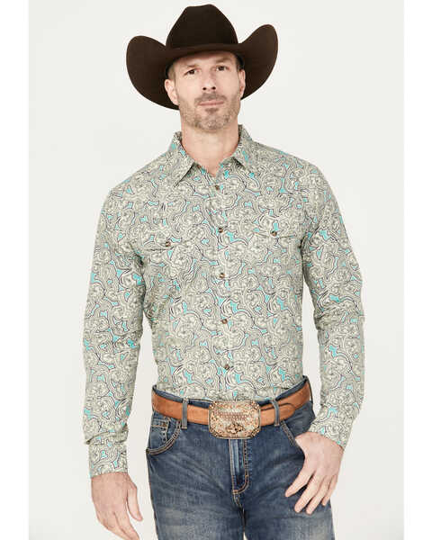 Gibson Trading Co. Men's Jackpot Paisley Print Long Sleeve Western Snap Shirt, White, hi-res
