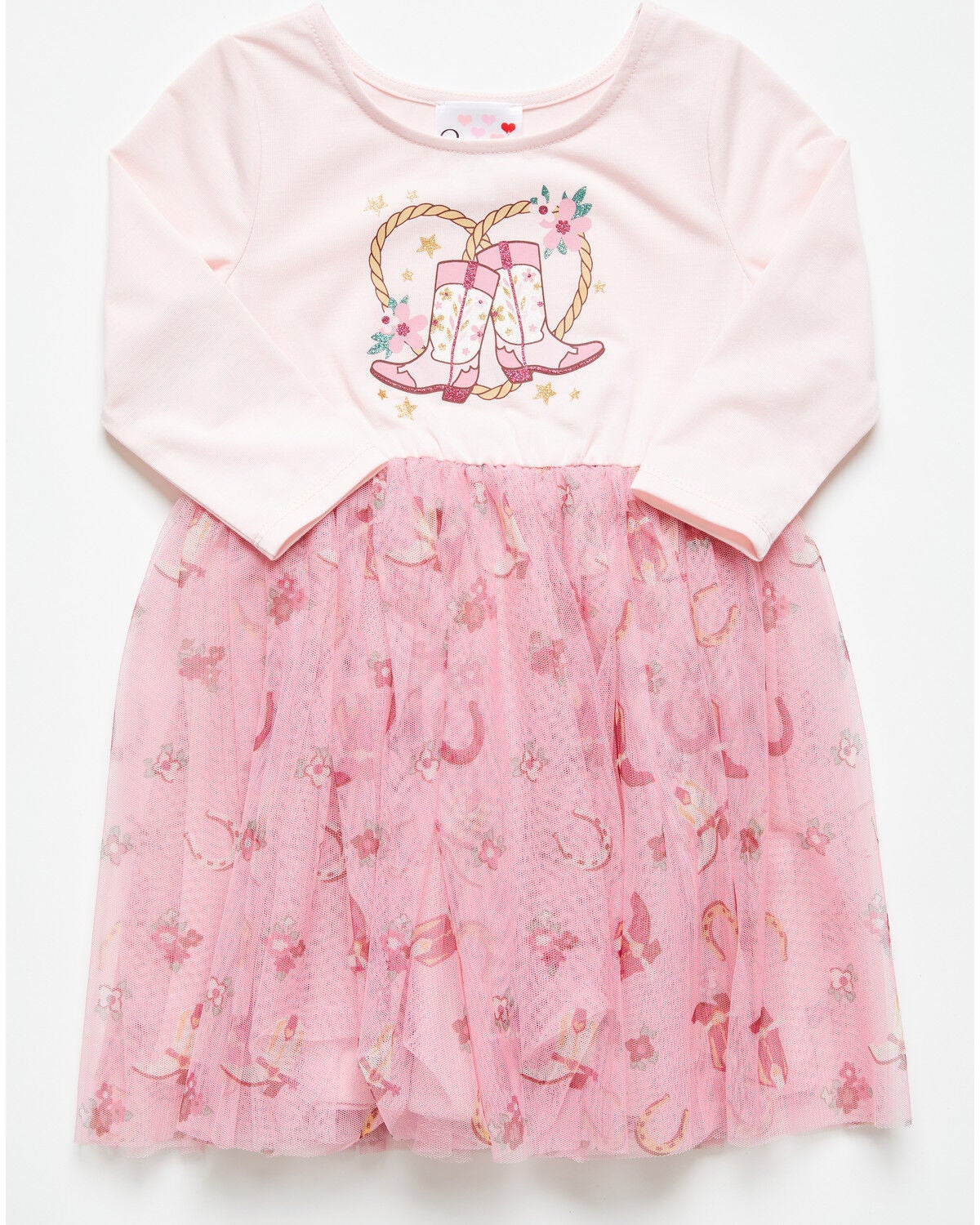 Image #1 - Sugar California Toddler Girls' Cowboy Boot Long Sleeve Tutu Dress, Pink, hi-res
