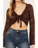 Image #3 - Shyanne Women's Lace Tie Front Bell Sleeve Top, Dark Brown, hi-res