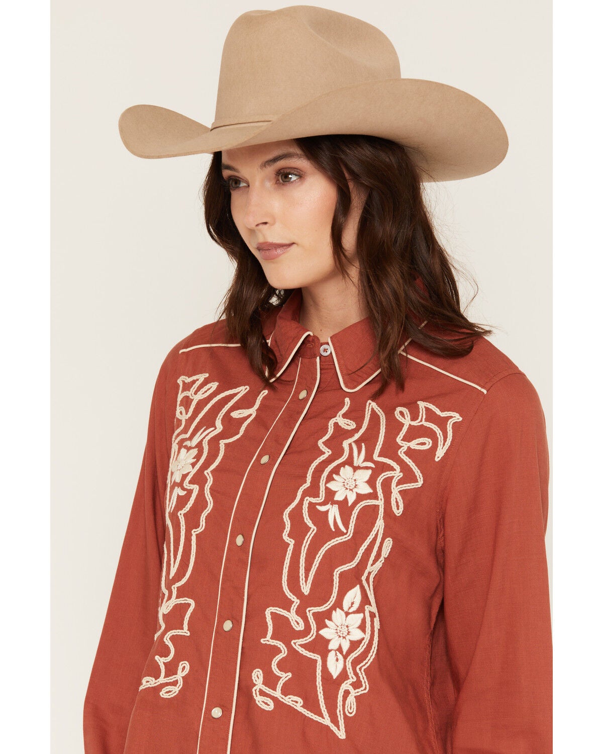 Image #2 - Kimes Ranch Women's Stevie Floral Embroidered Long Sleeve Pearl Snap Western Shirt, Red, hi-res