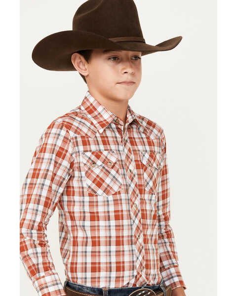 Image #2 - Wrangler Retro Boys' Plaid Print Long Sleeve Snap Western Shirt, Red, hi-res