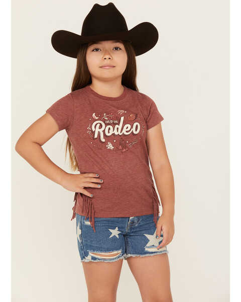 Image #1 - Shyanne Girls' Life of the Rodeo Short Sleeve Graphic Tee, Dark Red, hi-res