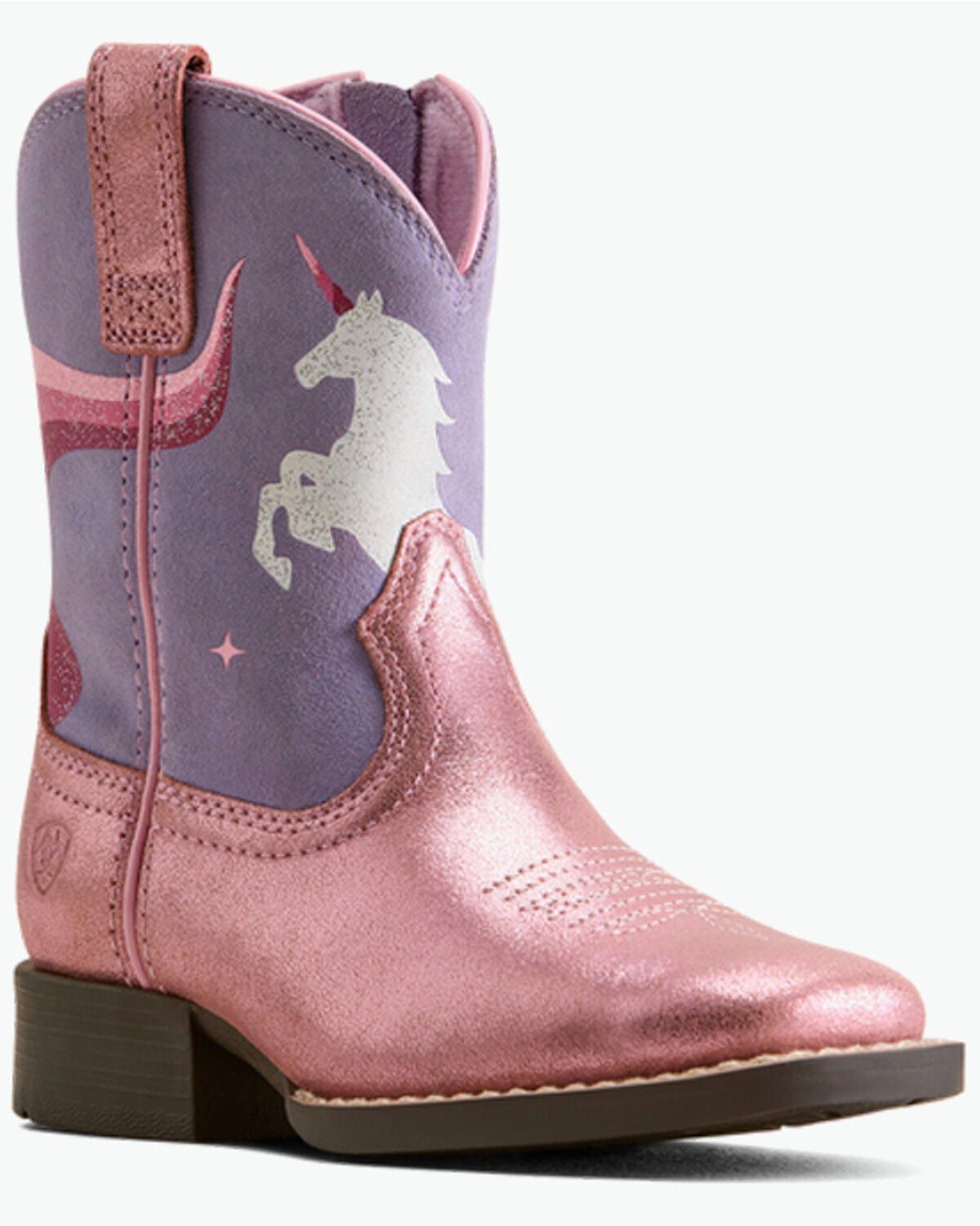 Ariat Girls' Unicorn Magic Metallic Western Boots - Broad Square Toe, Pink, hi-res