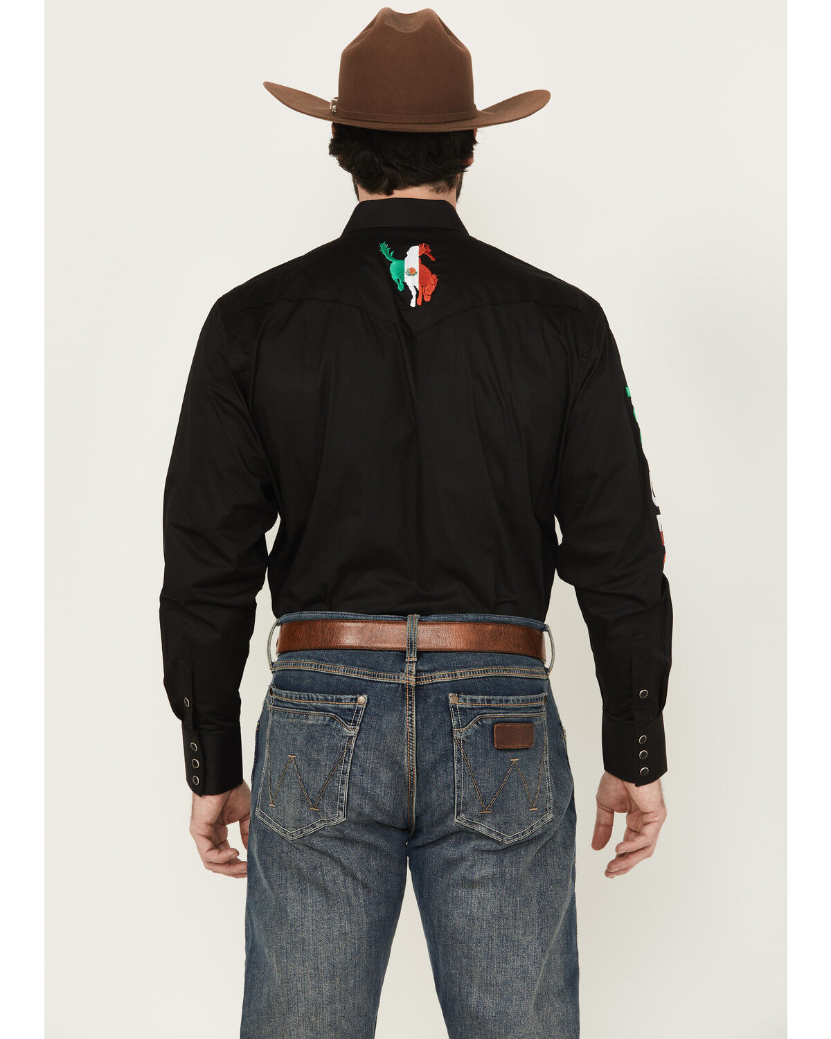 Image #4 - Rodeo Clothing Men's Boot Barn Exclusive Mexico Embroidered Long Sleeve Snap Western Shirt, Black, hi-res