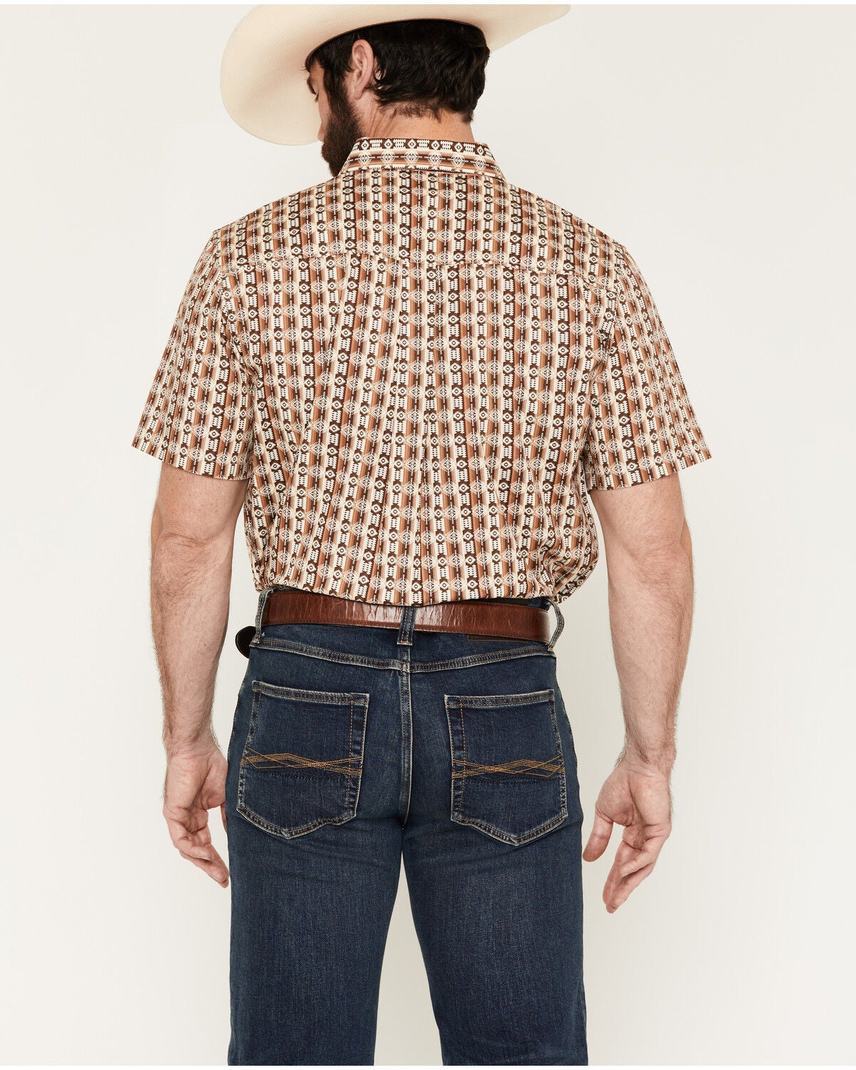 Image #4 - RANK 45&reg; Men's Buffalo Herd Geo Print Short Sleeve Button-Down Stretch Western Shirt, Brown, hi-res