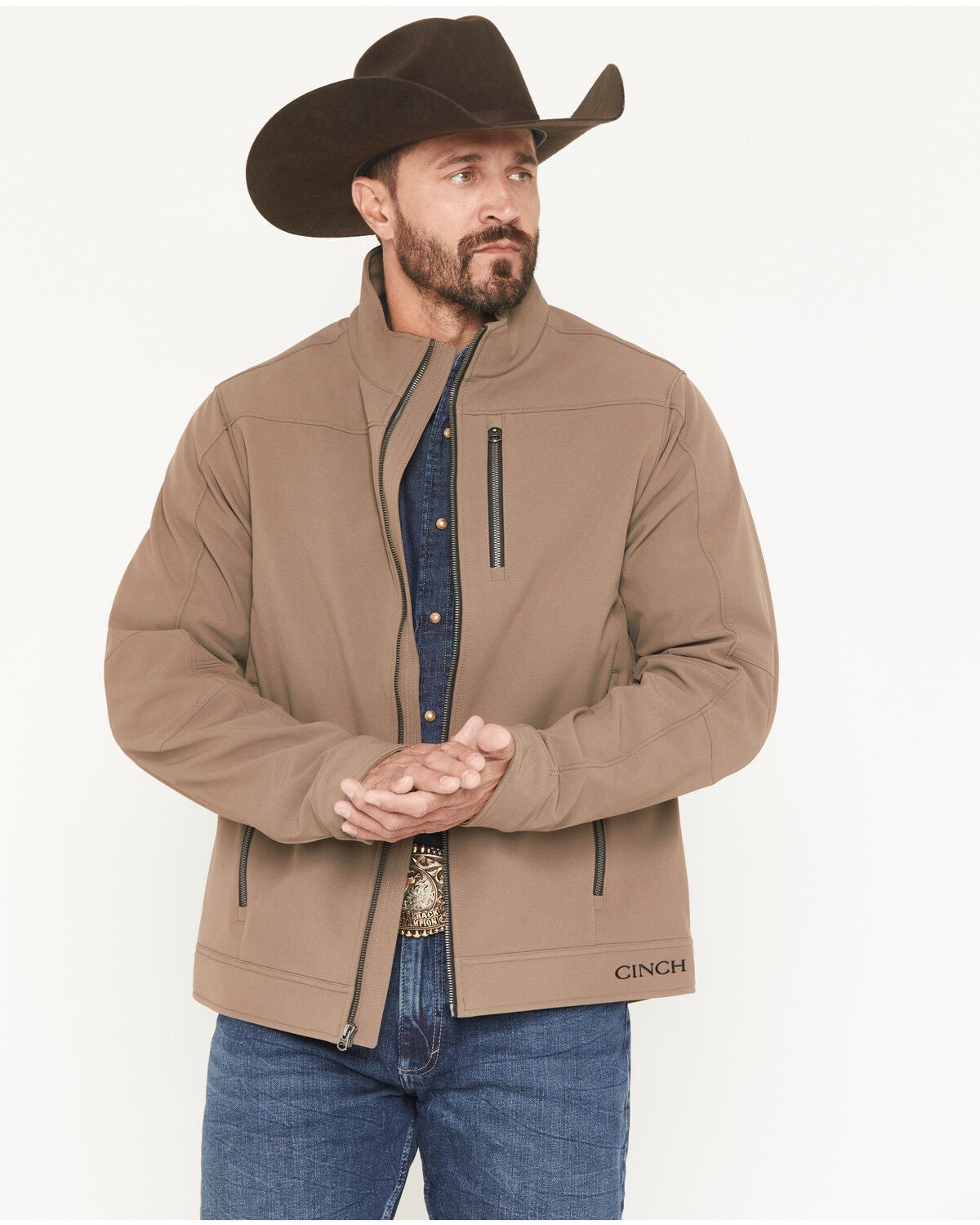 Image #1 - Cinch Men's Bonded Concealed Carry Softshell Jacket, Brown, hi-res