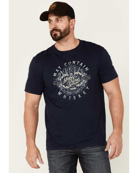 Image #1 - Moonshine Spirit Men's May Contain Whiskey Graphic Short Sleeve T-Shirt , Navy, hi-res