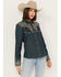 Image #1 - Scully Women's Vine Embroidered Long Sleeve Pearl Snap Western Shirt, Blue, hi-res