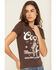 Image #2 - Coors Women's Rhinestone Stars Cowboy Short Sleeve Oversized Graphic Tee, Brown, hi-res