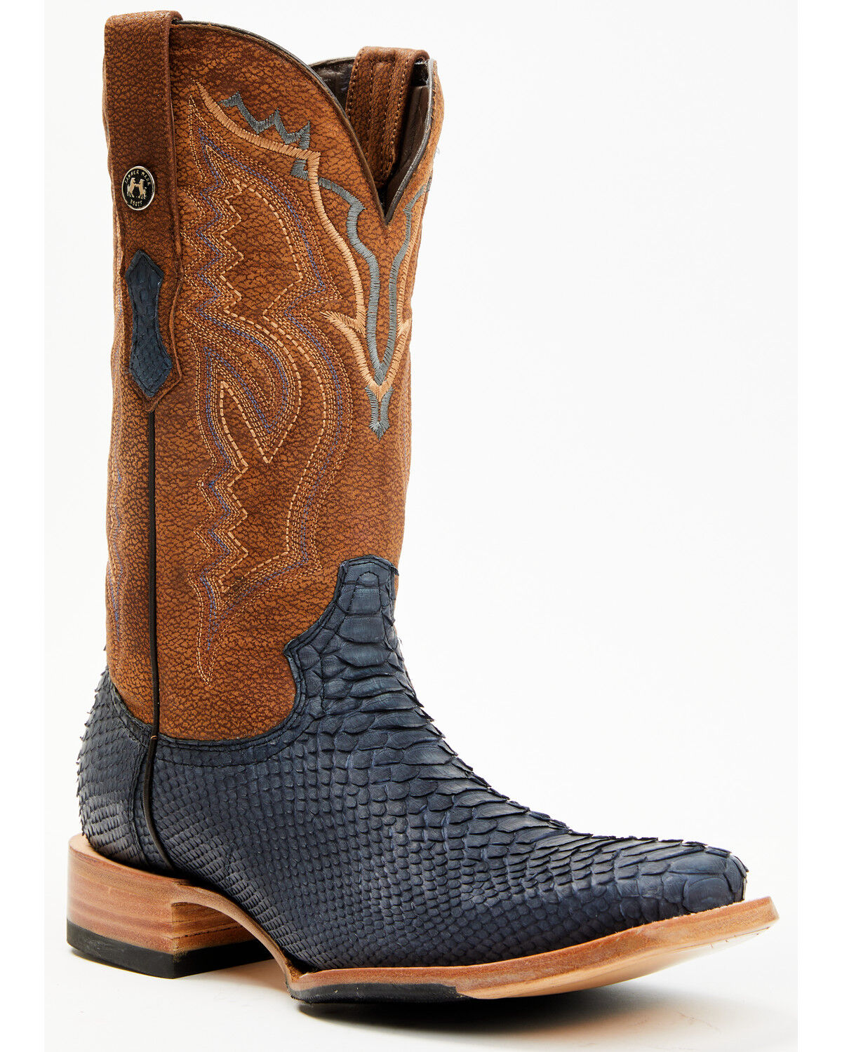 Image #1 - Tanner Mark Men's Exotic Python Western Boots - Broad Square Toe, Blue, hi-res