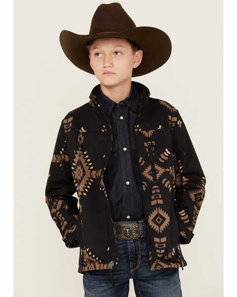 Hooey Boys' Southwestern Print Softshell Jacket , Black, hi-res