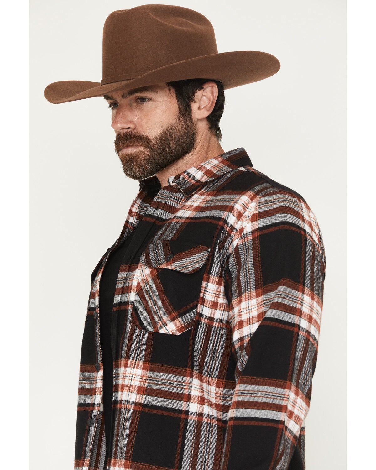 Image #3 - Howitzer Men's Boot Barn Exclusive American Patriot Plaid Print Long Sleeve Button-Down Flannel Shirt, Black, hi-res