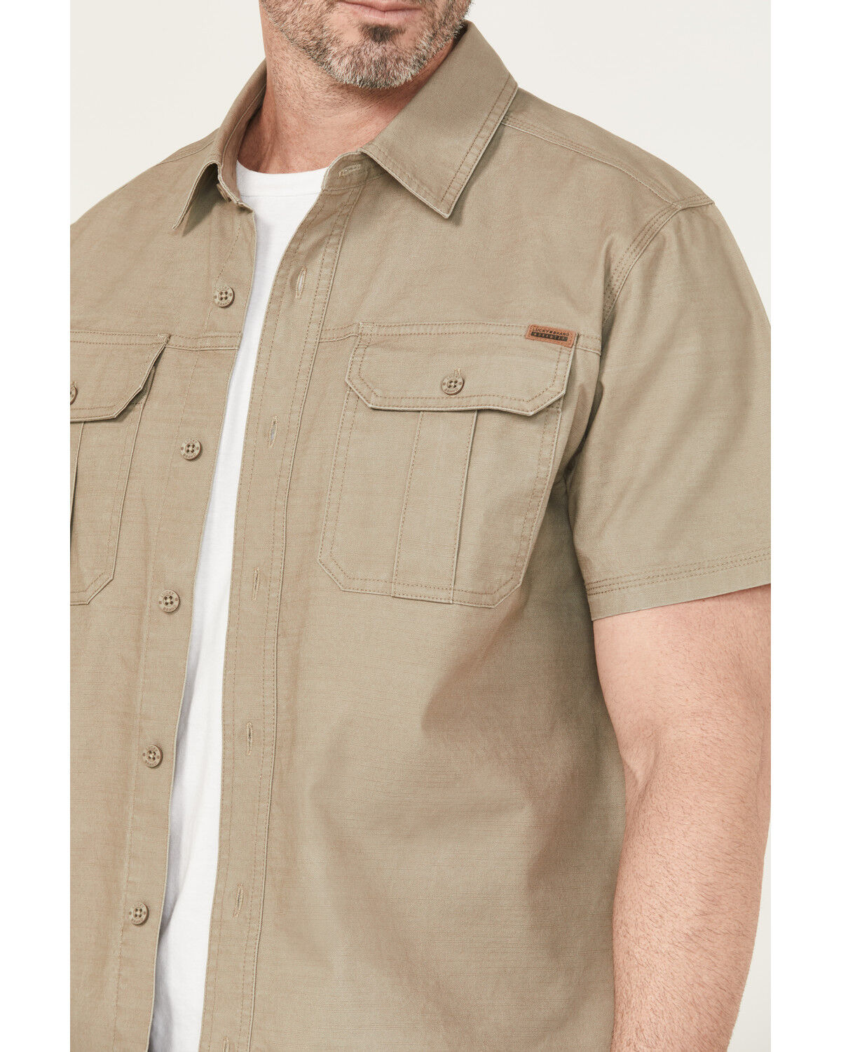 Image #3 - Lucky Brand Workwear Men's Slub Canvas Short Sleeve Button-Down Work Shirt, Green, hi-res