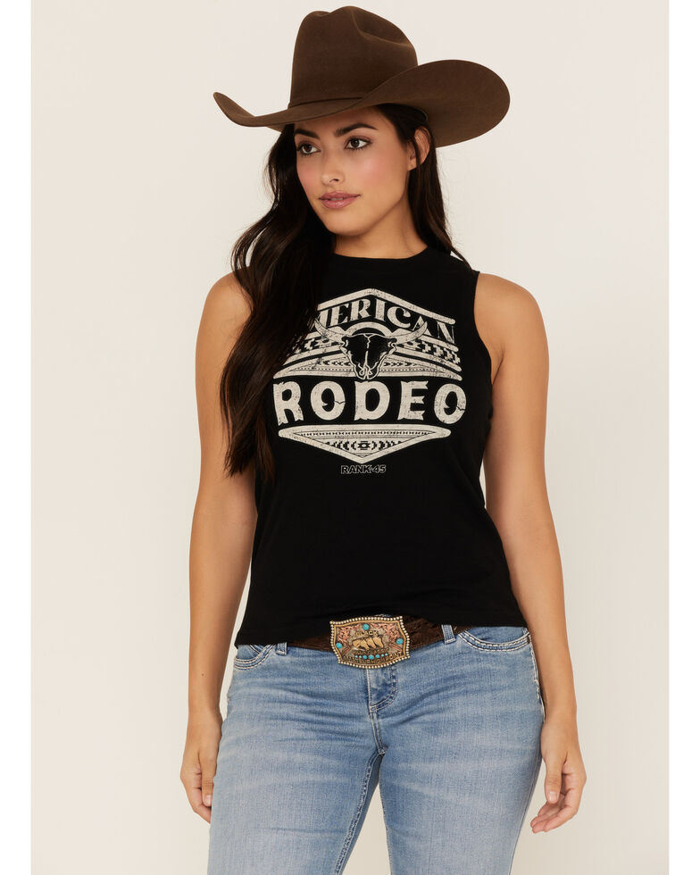 Rank 45 Women's American Rodeo Steer Head Graphic Tank Top, Black, hi-res